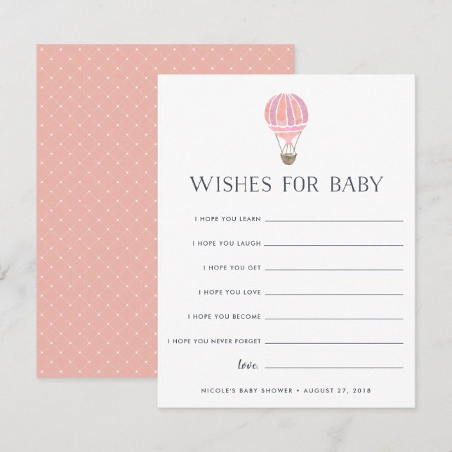 Pink | Up in the Air Baby Shower Wishes Card (Front/Back)
