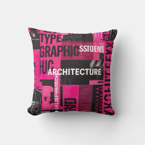 Pink Urban Graphic Typography Throw Pillow