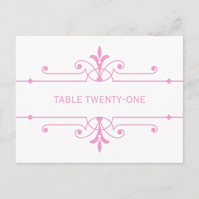 Pink v2 Fancy Ornamental Table Number Postcard (Front)