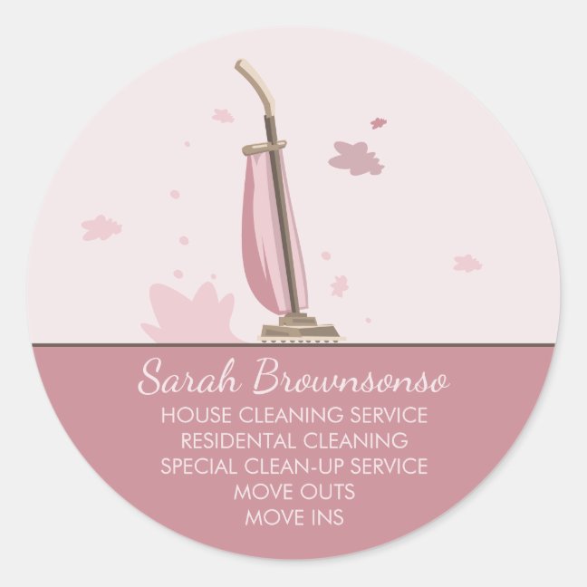 Pink Vacuum House Cleaning Logo Classic Round Sticker