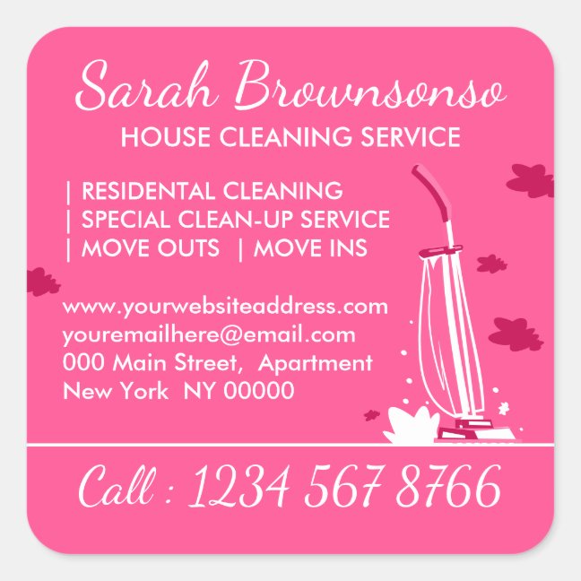 Pink Vacuum Housekeeper Brand Square Sticker