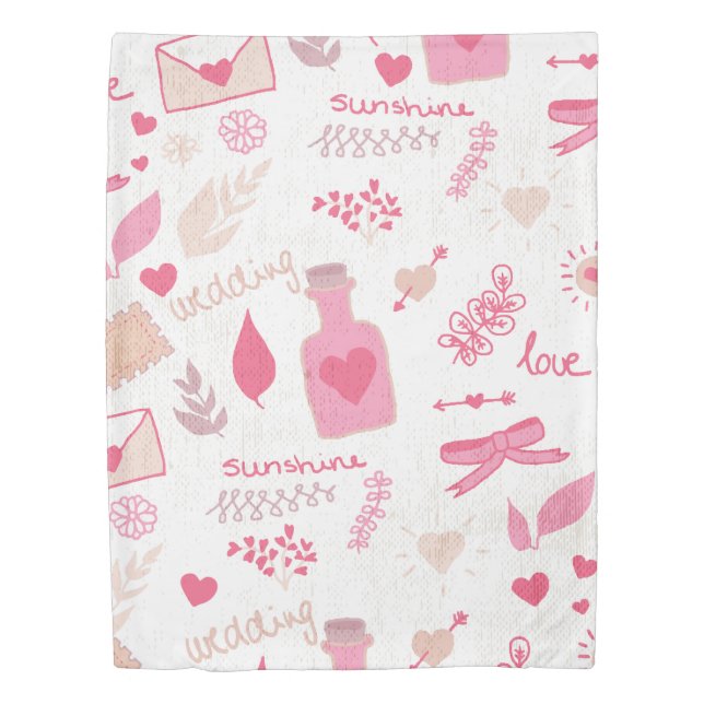Pink Valentine and Love Pattern Duvet Cover (Front)