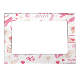 Pink Valentine and Love Pattern Magnetic Frame