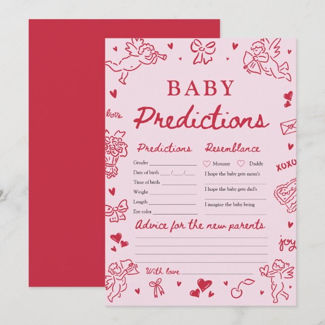 Pink Valentine Baby Predictions Baby Shower Game Invitation (Front/Back)