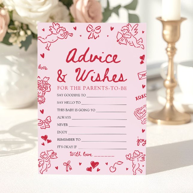 Pink Valentine Baby Shower Advice and Wishes Game Invitation (Pink Valentine Baby Shower Advice and Wishes Game )