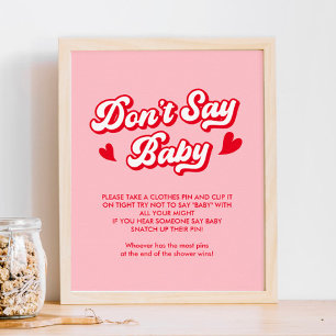 Pink Valentine Baby Shower Don't Say Baby Game Poster