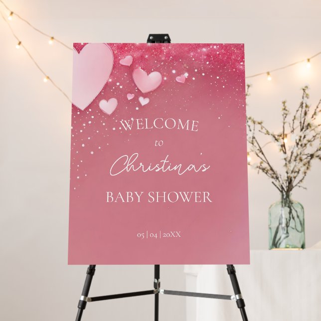Pink Valentine Baby Shower Welcome Sign (In Situ (Stand))