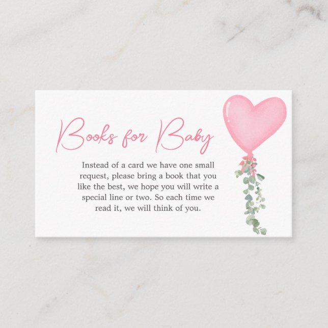 Pink Valentine Balloon Baby Shower Books for Baby Enclosure Card (Front)