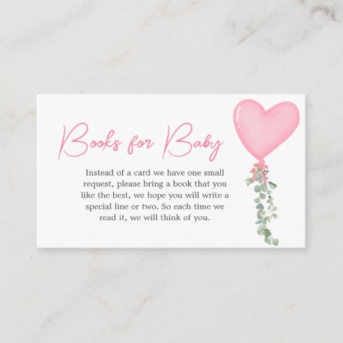 Pink Valentine Balloon Baby Shower Books for Baby Enclosure Card