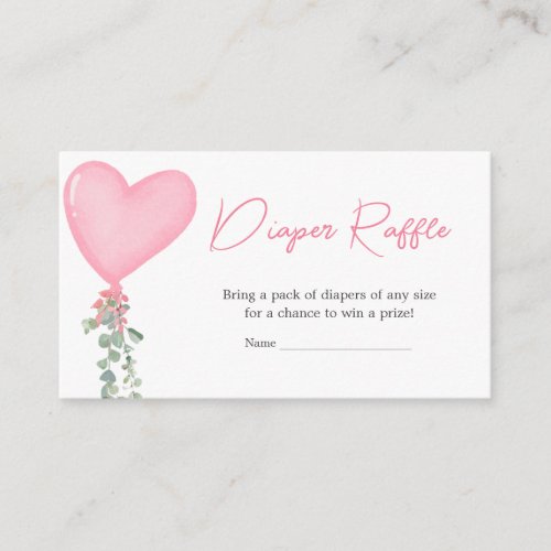 Pink Valentine Balloon Baby Shower Diaper Raffle Enclosure Card