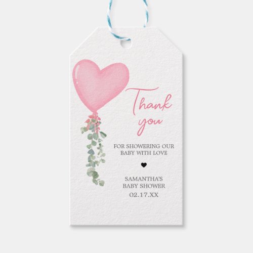 Pink Valentine Balloon Baby Shower Favor Tags
