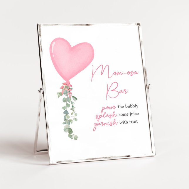 Pink Valentine Balloon Mom Osa Bar  Poster (A Little Sweetheart Balloon Baby Shower Mom Osa Bar Sign)