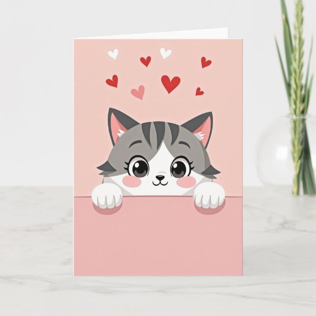 Pink Valentine Cat Card (Front)