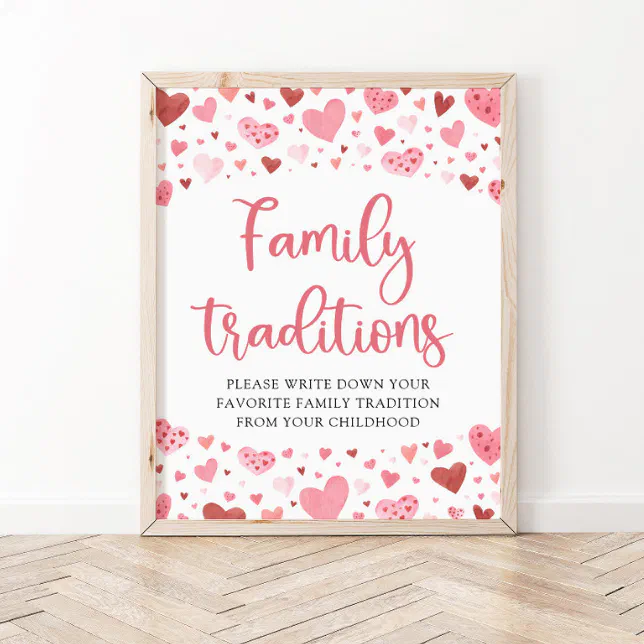 Pink Valentine Family Traditions Baby Shower Sign | Zazzle