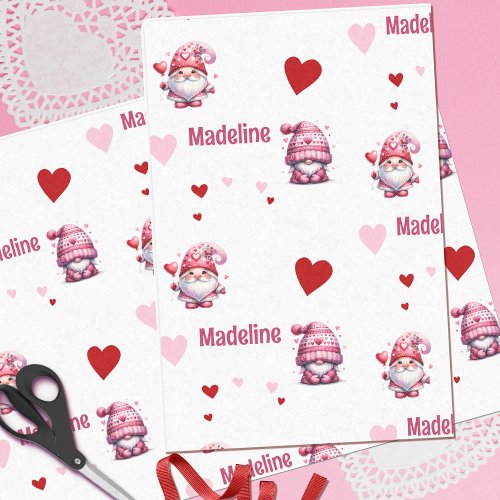 Pink Valentine Gnomes Personalized Tissue Paper