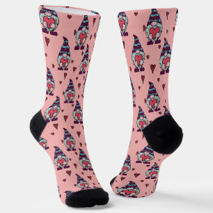 Pink Valentine Gnomes Socks