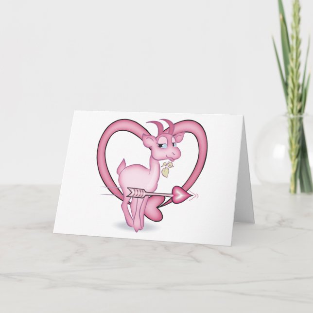 Pink Valentine Goat Holiday Card (Front)