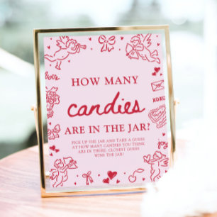 Pink Valentine Guess How Many Candies Baby Shower Poster