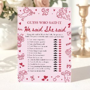 Pink Valentine He Said She Said Bridal Shower Game Invitation