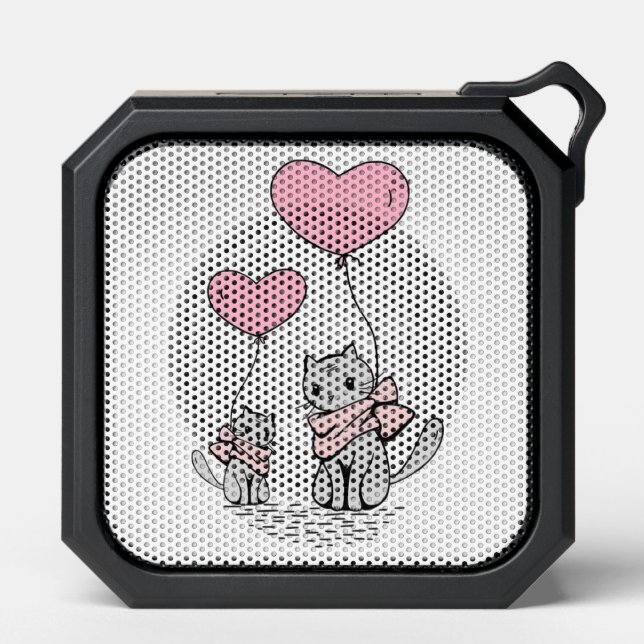 PINK VALENTINE HEART BALLOONS WITH GRAY KITTENS BLUETOOTH SPEAKER (Front)