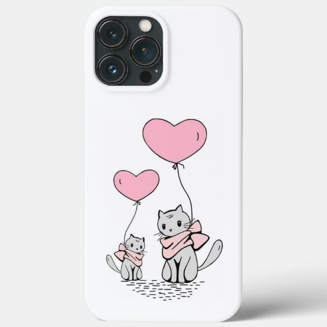 PINK VALENTINE HEART BALLOONS WITH GRAY KITTENS Case-Mate iPhone CASE (Back)