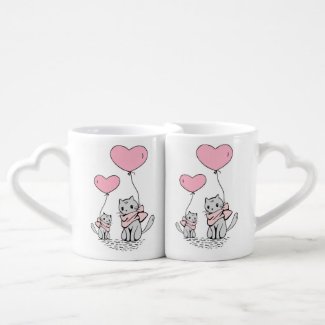 PINK VALENTINE HEART BALLOONS WITH GRAY KITTENS