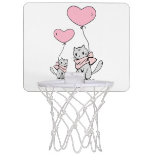 PINK VALENTINE HEART BALLOONS WITH GRAY KITTENS MINI BASKETBALL HOOP