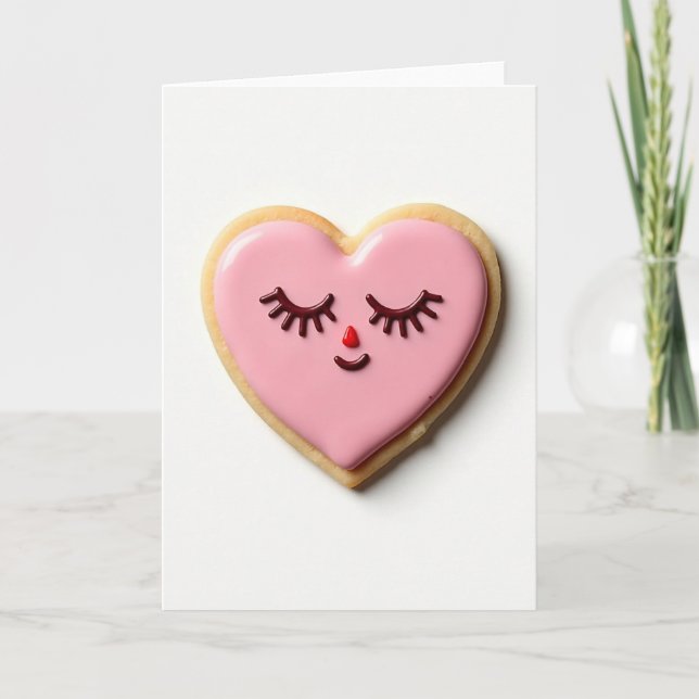 Pink Valentine Heart Cookie Card (Front)