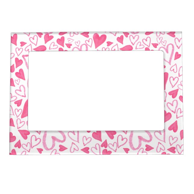 Pink Valentine Heart Pattern Magnetic Frame (Front)