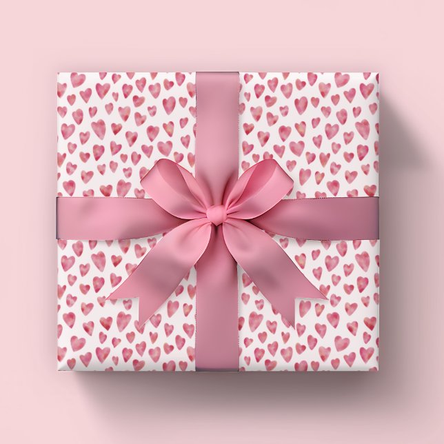 Pink Valentine Heart pattern Wrapping Paper Sheets (Pink watercolor love heart wrapping paper sheets for  engagement, weddings & Valentines Day)