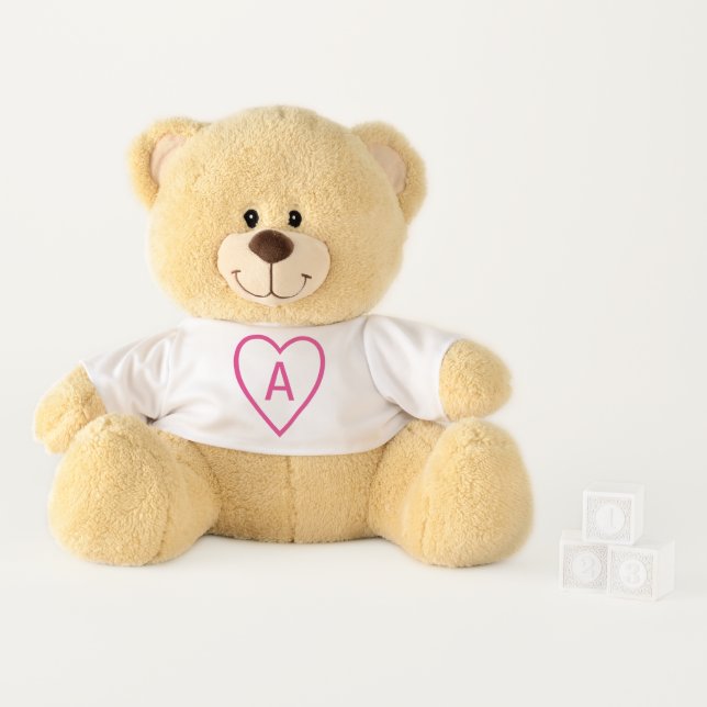 Pink Valentine Heart with Monogogram Initial Teddy Bear (In Situ)