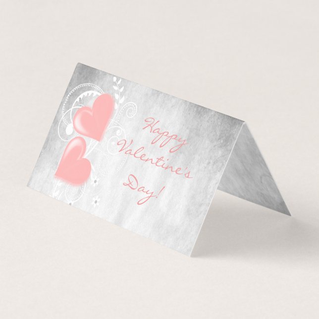 Pink Valentine Hearts Folded Card (Front)