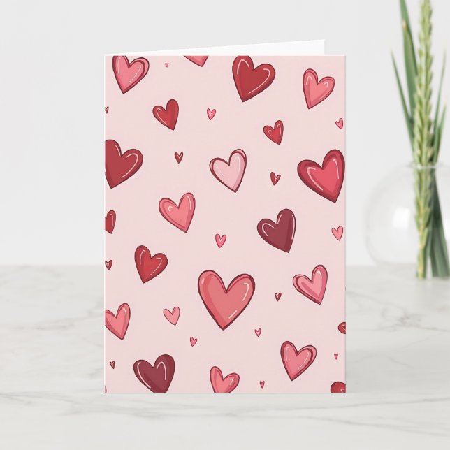 Pink Valentine Hearts For Her Card (Front)