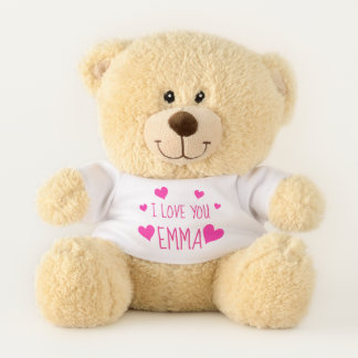 Pink Valentine Hearts | Personalized I Love You Teddy Bear