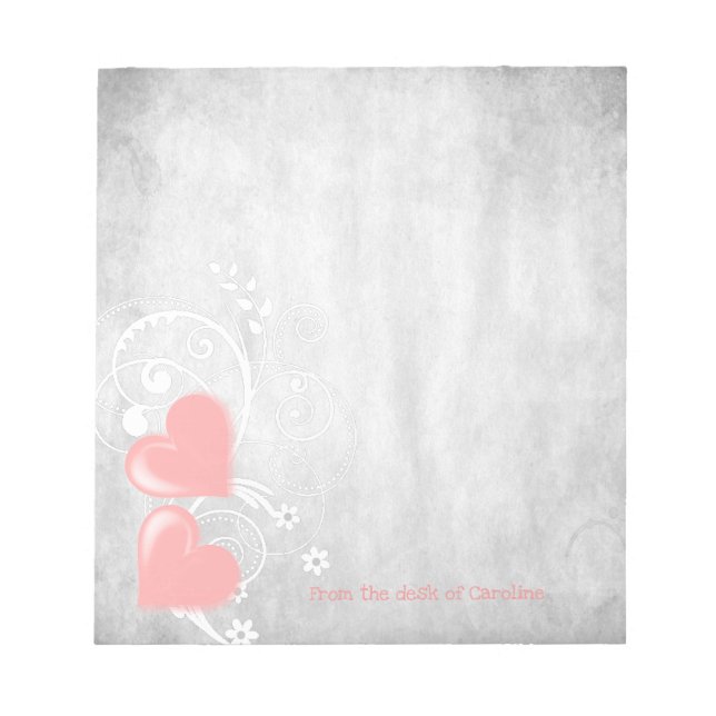 Pink Valentine Hearts Personalized Notepad (Front)