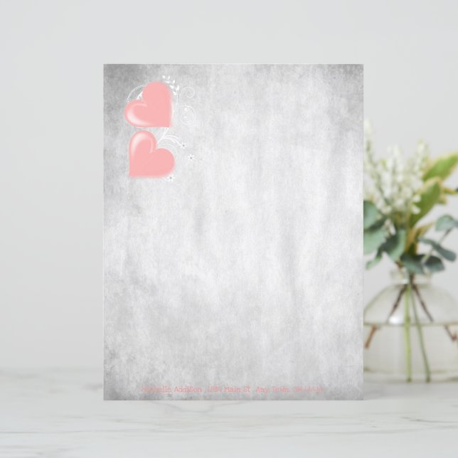 Pink Valentine Hearts Personalized Paper Sheet (Standing Front)