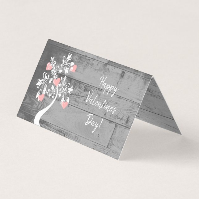 Pink Valentine Hearts Tree Folded Card (Front)