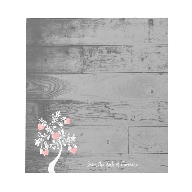 Pink Valentine Hearts Tree Personalized Notepad (Front)