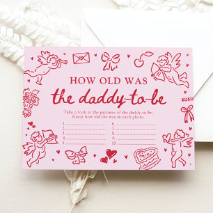Pink Valentine How Old Was Daddy Baby Shower Game Enclosure Card