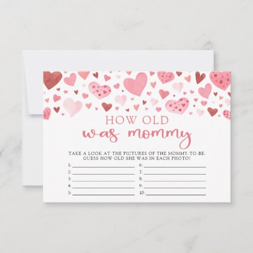 Pink Valentine How Old Was Mommy Baby Shower Game Invitation