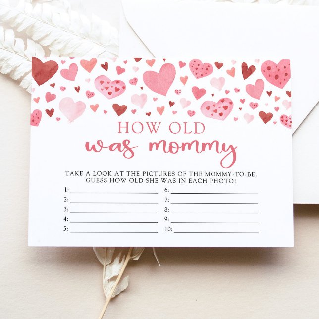 Pink Valentine How Old Was Mommy Baby Shower Game Invitation (Creator Uploaded)