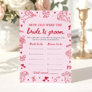 Pink Valentine How Old Were The Bride & Groom Game Invitation