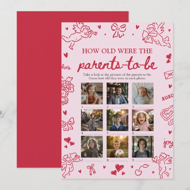 Pink Valentine How Old Were The Parents Game Invitation (Front/Back)