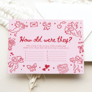 Pink Valentine How Old Were They Baby Shower Game Enclosure Card