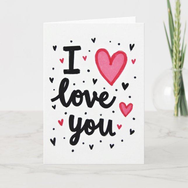 Pink Valentine I Love You Heart Card (Front)