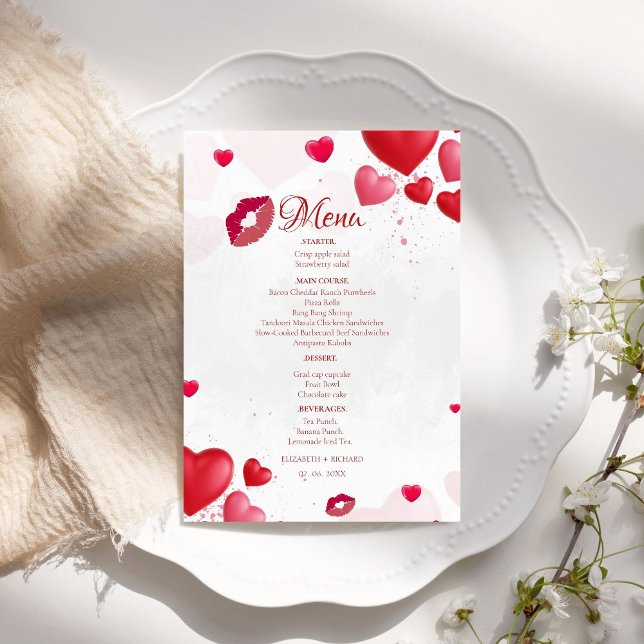 Pink Valentine Kiss the  Party Bridal Shower party Menu (Creator Uploaded)