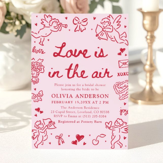 Pink Valentine Love is in the Air Bridal Shower Invitation (Pink Valentine Love is in the Air Bridal Shower Invitation)