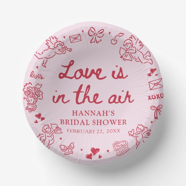 Pink Valentine Love is in the Air Bridal Shower Paper Bowls (Front)
