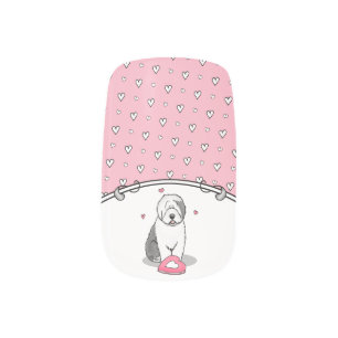 Pink Valentine Old English Sheepdog Dog Gray 1 Fun Minx Nail Art