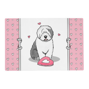 Pink Valentine Old English Sheepdog Dog Gray 1 Fun Placemat